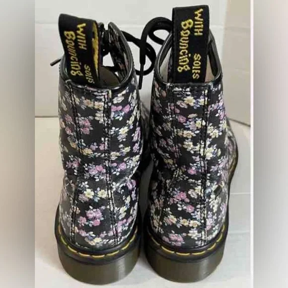 Dr. Martens Black Floral Lace-Up Combat Boots - Picture 11 of 13